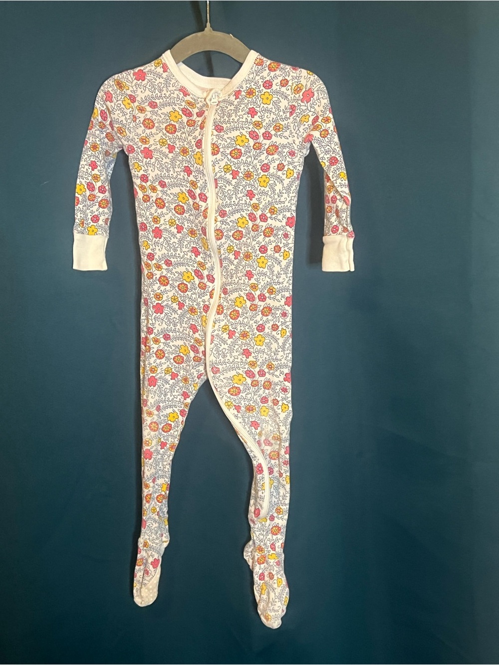 Old Navy White Footed One-Piece with Pink & Yellow Floral Print